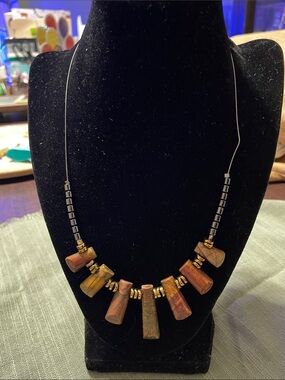 Handmade Red Line Pine Jasper Stone with Hematite stone & gold accents